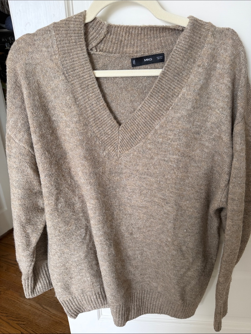 Mango V-Neck Oversized Sweater in Beige